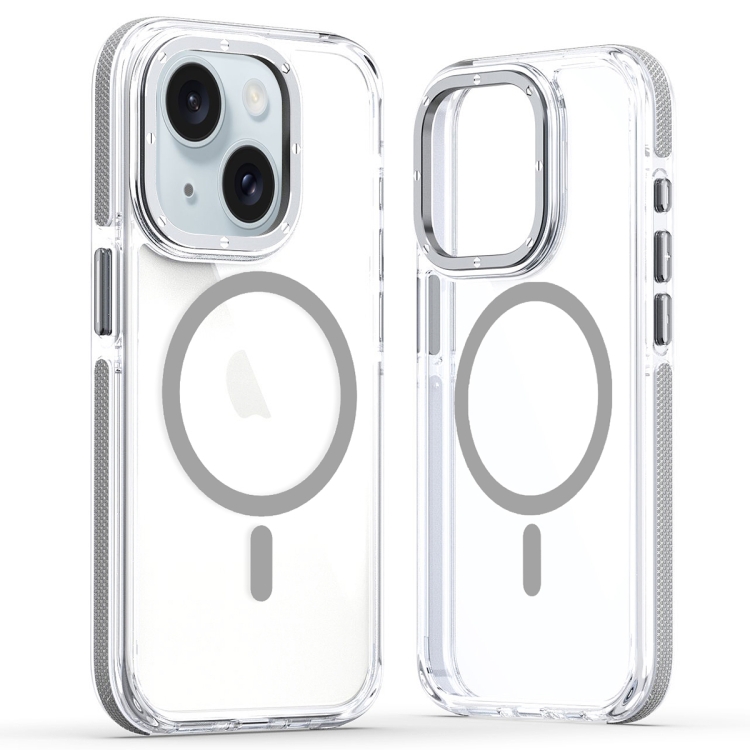 

For iPhone 15 Plus Dual-Color Clear Acrylic Hybrid TPU MagSafe Phone Case(Grey)