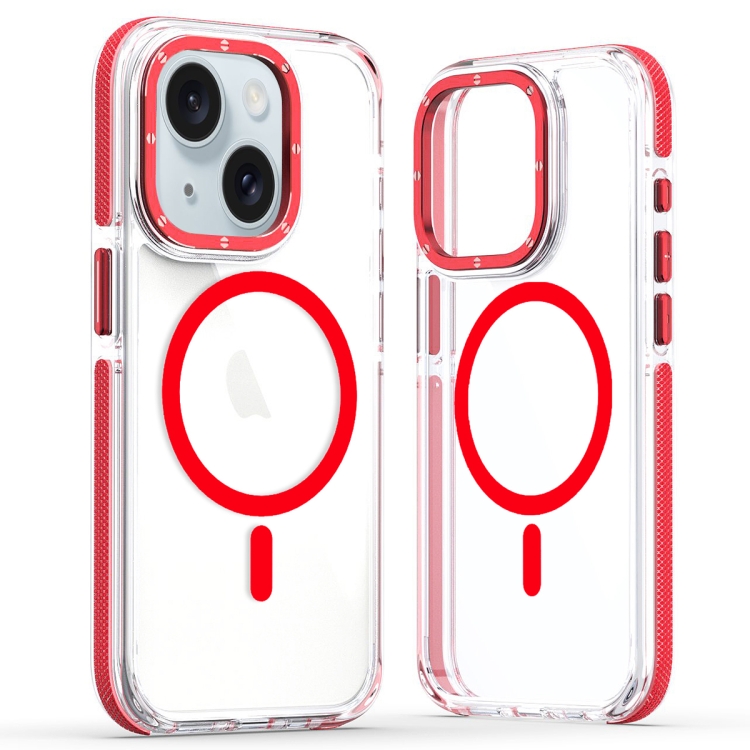 

For iPhone 15 Dual-Color Clear Acrylic Hybrid TPU MagSafe Phone Case(Red)