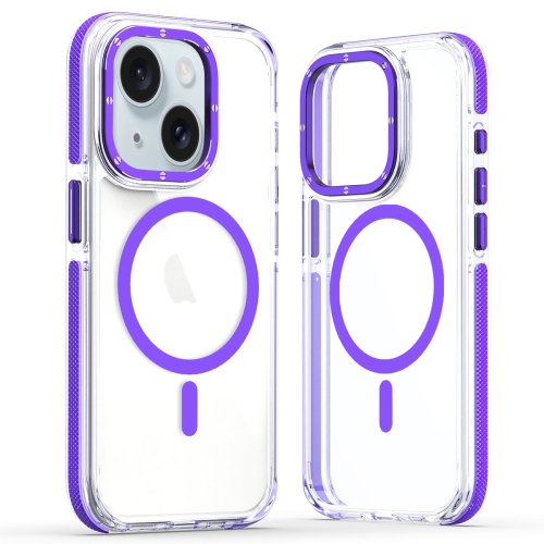 

For iPhone 15 Dual-Color Clear Acrylic Hybrid TPU MagSafe Phone Case(Purple)