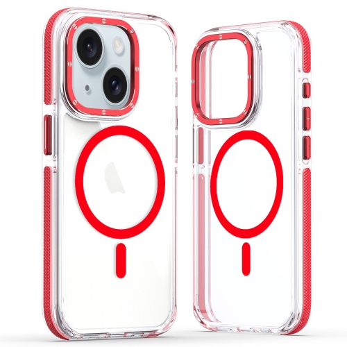 

For iPhone 14 Plus Dual-Color Clear Acrylic Hybrid TPU MagSafe Phone Case(Red)