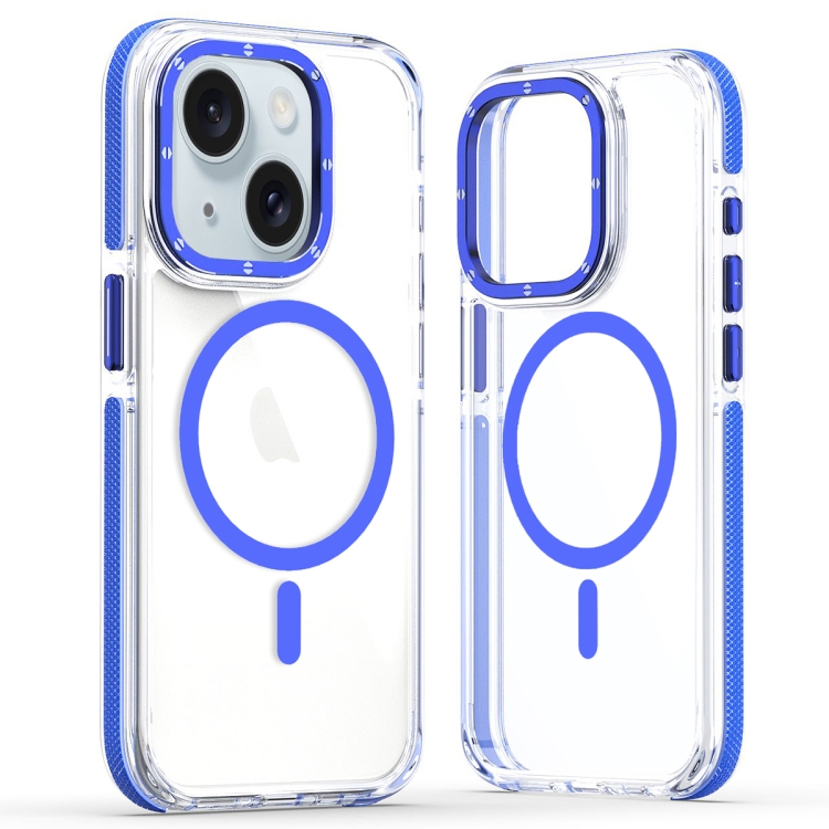 

For iPhone 13 Dual-Color Clear Acrylic Hybrid TPU MagSafe Phone Case(Blue)
