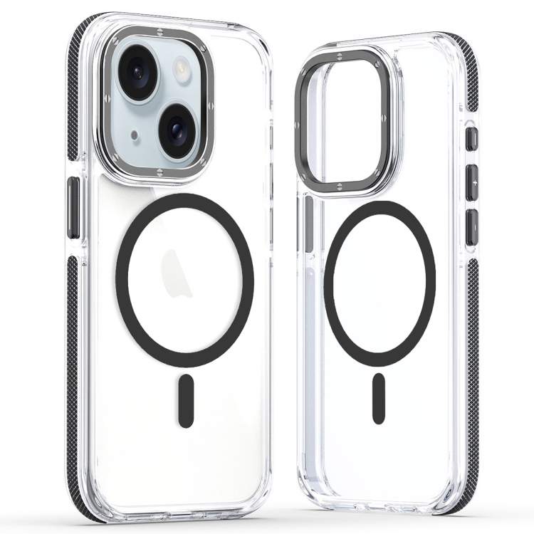 

For iPhone 13 Dual-Color Clear Acrylic Hybrid TPU MagSafe Phone Case(Black)