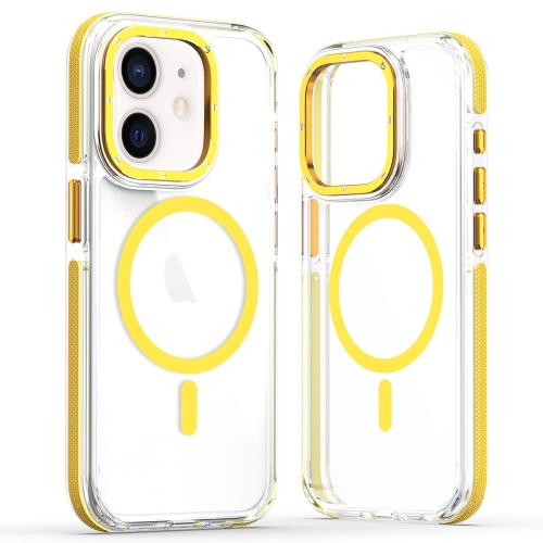 

For iPhone 12 Dual-Color Clear Acrylic Hybrid TPU MagSafe Phone Case(Yellow)