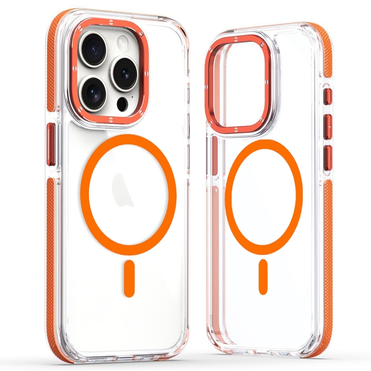 

For iPhone 12 Pro Dual-Color Clear Acrylic Hybrid TPU MagSafe Phone Case(Orange)