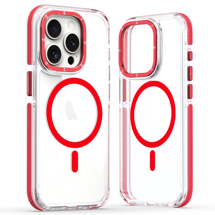 

For iPhone 12 Pro Dual-Color Clear Acrylic Hybrid TPU MagSafe Phone Case(Red)