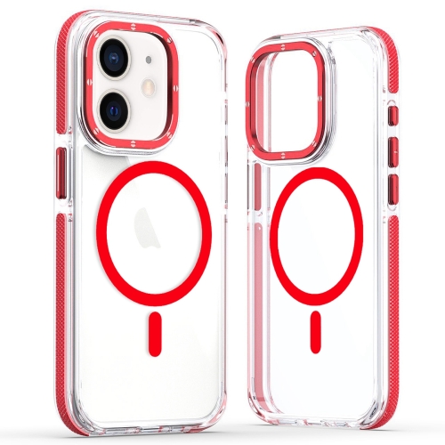 

For iPhone 11 Dual-Color Clear Acrylic Hybrid TPU MagSafe Phone Case(Red)