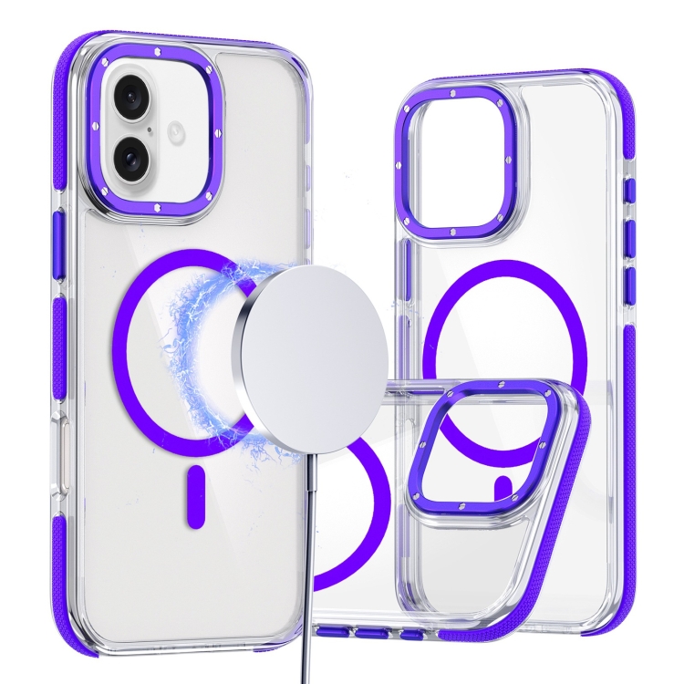 

For iPhone 16 Plus Dual-Color Clear Acrylic Hybrid TPU MagSafe Phone Case(Purple)
