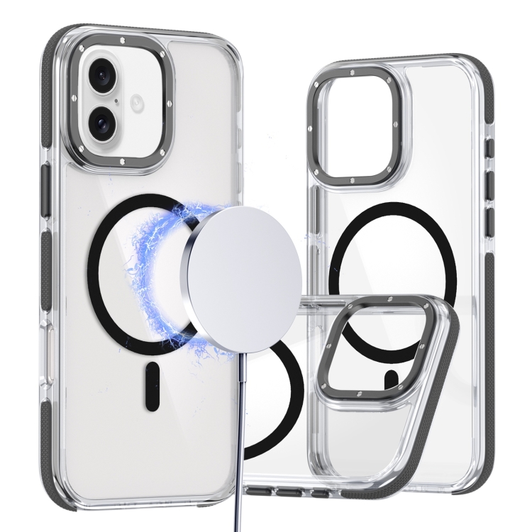 

For iPhone 16 Plus Dual-Color Clear Acrylic Hybrid TPU MagSafe Phone Case(Black)