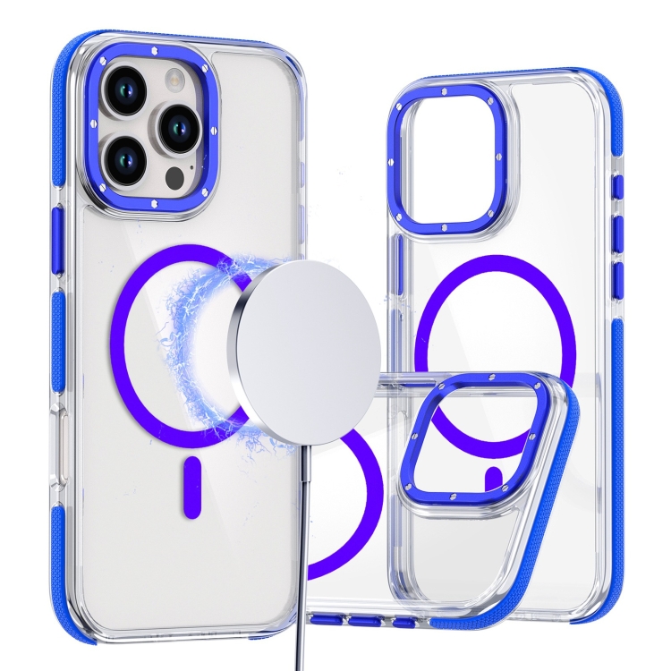 

For iPhone 16 Pro Dual-Color Clear Acrylic Hybrid TPU MagSafe Phone Case(Blue)