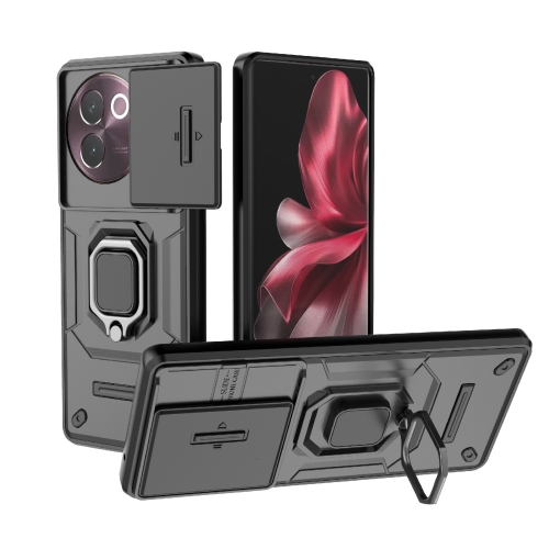 

For vivo V30e 5G Global Sliding Camshield TPU + PC Shockproof Phone Case with Holder(Black)