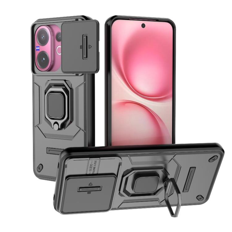 

For vivo V60 5G Global Sliding Camshield TPU + PC Shockproof Phone Case with Holder(Black)