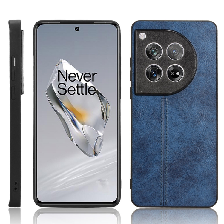 

For OnePlus 12 Cow Pattern Sewing Back Cover Phone Case(Blue)
