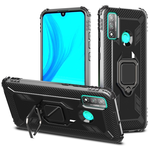 

For Huawei P Smart 2020 Carbon Fiber Protective Case with 360 Degree Rotating Ring Holder(Black)