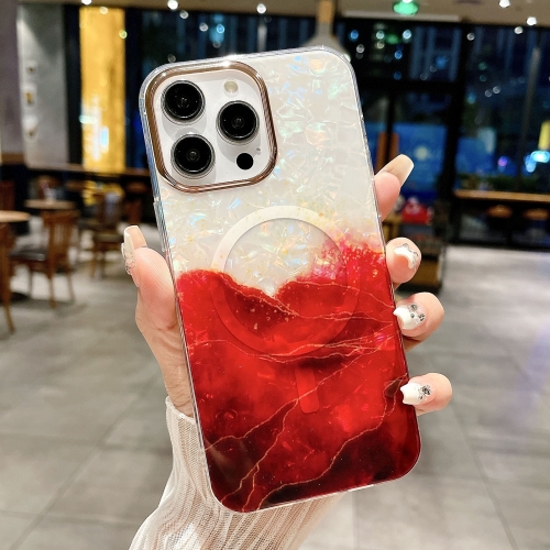 

For iPhone 14 Pro Max IMD Marble Acrylic Hybrid TPU Plating MagSafe Phone Case(Red)