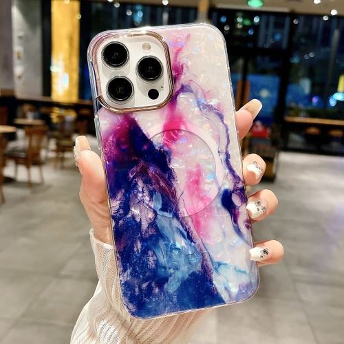 

For iPhone 13 Pro Max IMD Marble Acrylic Hybrid TPU Plating MagSafe Phone Case(Purple)