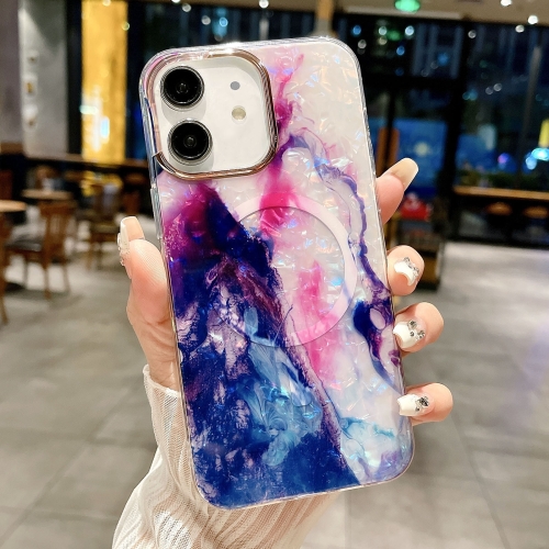 

For iPhone 12 IMD Marble Acrylic Hybrid TPU Plating MagSafe Phone Case(Purple)