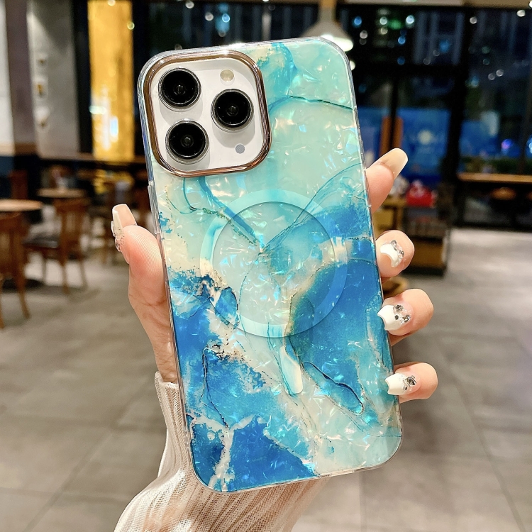 

For iPhone 11 Pro Max IMD Marble Acrylic Hybrid TPU Plating MagSafe Phone Case(Green)