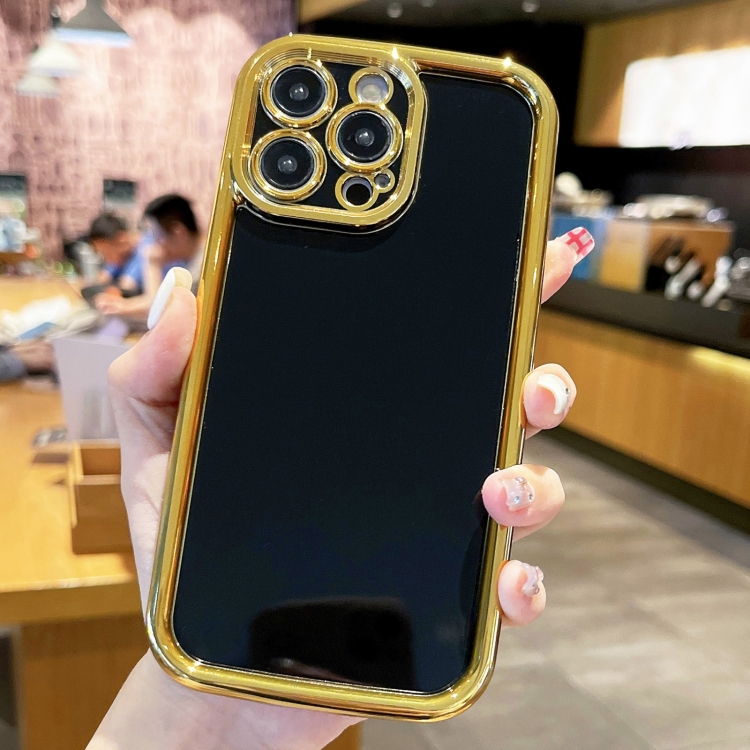 

For iPhone 15 Pro Plating Emery PC Hybrid Silicone Phone Case(Black)
