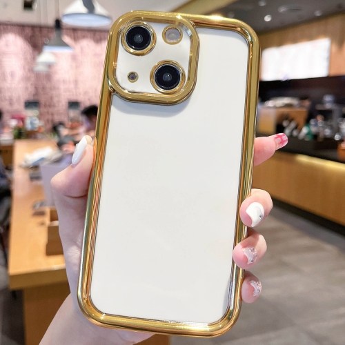 

For iPhone 15 Plus Plating Emery PC Hybrid Silicone Phone Case(White)