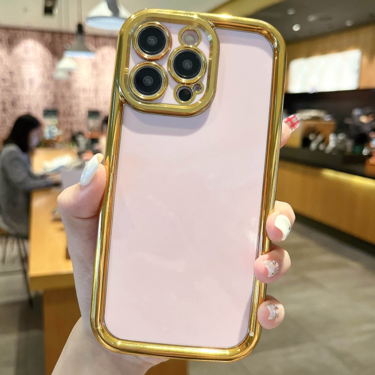 

For iPhone 14 Pro Plating Emery PC Hybrid Silicone Phone Case(Pink)