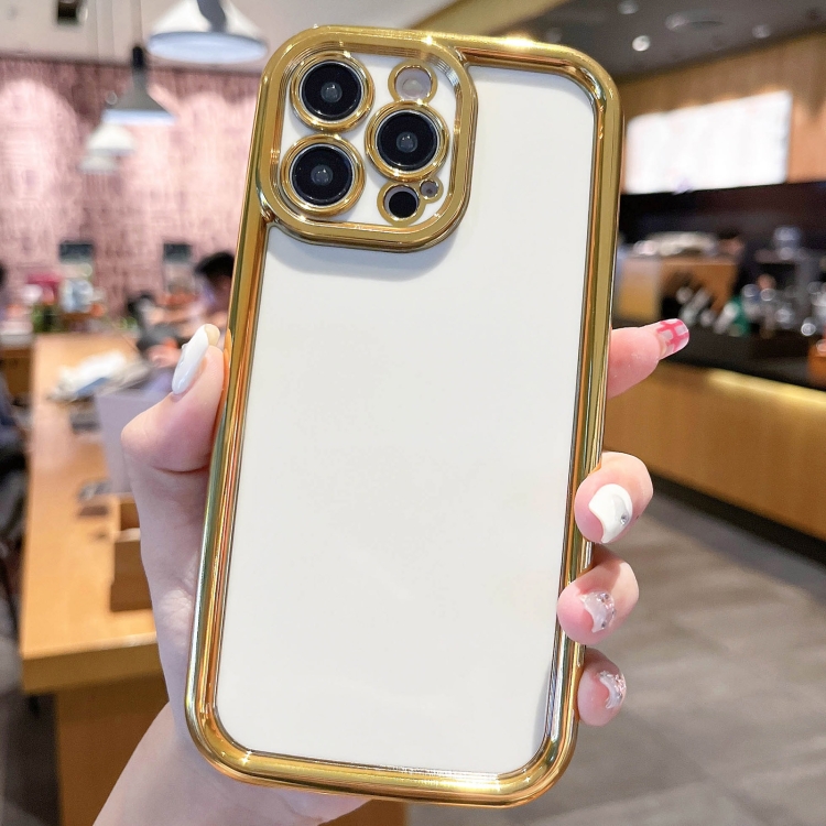 

For iPhone 13 Pro Max Plating Emery PC Hybrid Silicone Phone Case(White)