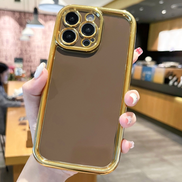 

For iPhone 12 Pro Max Plating Emery PC Hybrid Silicone Phone Case(Brown)