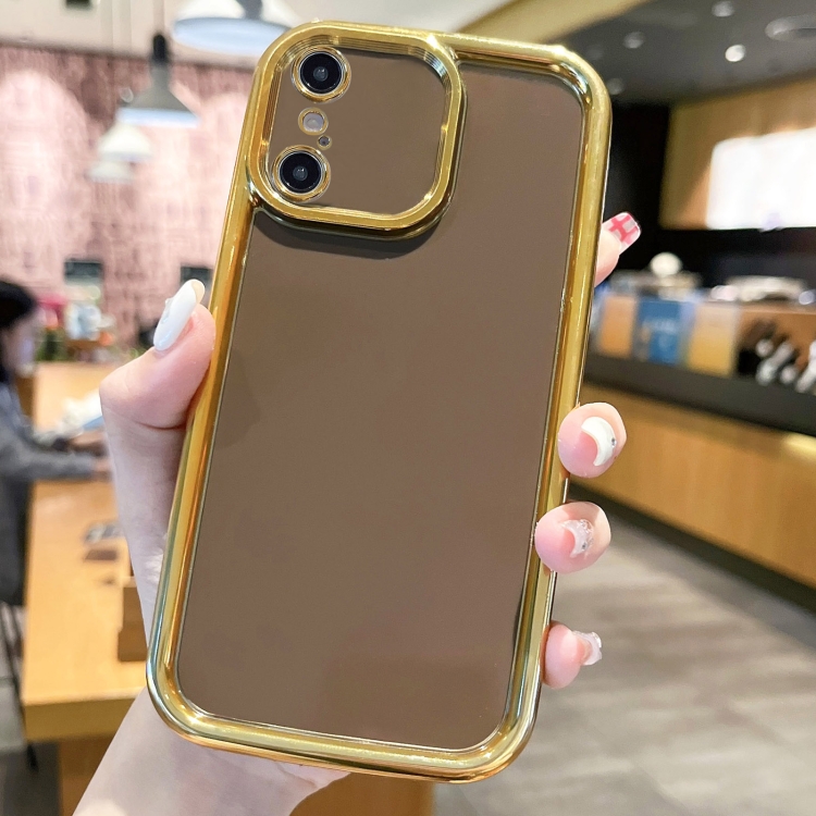 

For iPhone X / XS Plating Emery PC Hybrid Silicone Phone Case(Brown)