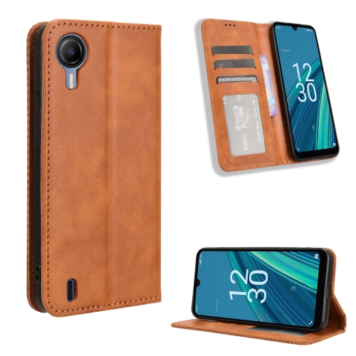

For Cricket Debut S2 U380AC Magnetic Buckle Retro Texture Leather Phone Case(Brown)