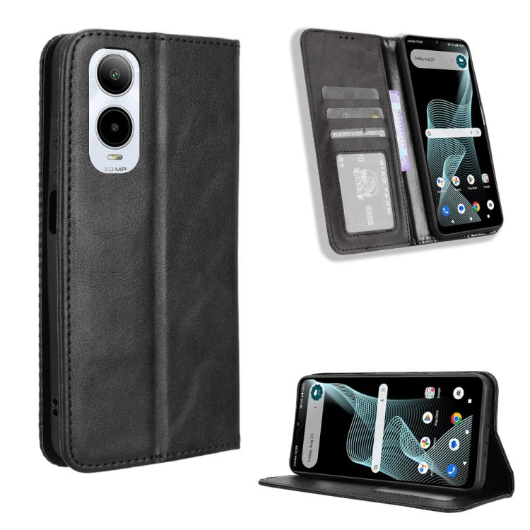

For Cricket Icon 6 Magnetic Buckle Retro Texture Leather Phone Case(Black)