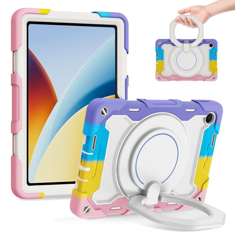 For Redmi Pad 2 SE 9.7 inch 2026 Armor Portable Rotating Ring Holder Silicone Tablet Case(Colorful Pink)