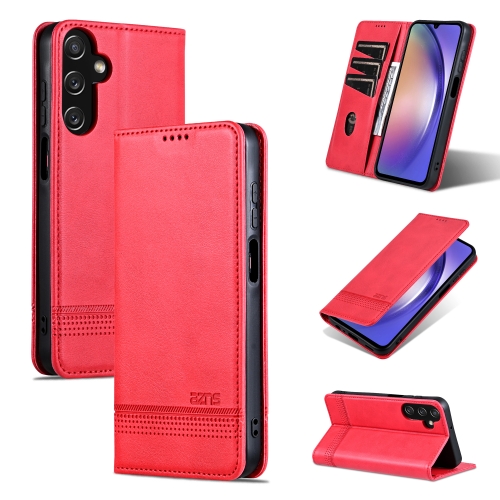 For Samsung Galaxy A25 5G AZNS Magnetic Calf Texture Flip Leather Phone Case(Red) for vivo s18 s18 pro stitching calf texture buckle leather phone case blue