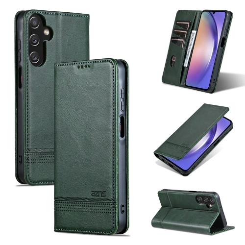 

For Samsung Galaxy A25 5G AZNS Magnetic Calf Texture Flip Leather Phone Case(Dark Green)