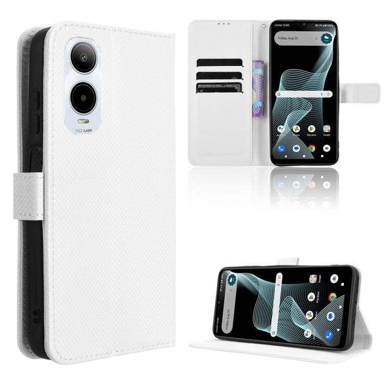 

For Cricket Icon 6 Diamond Texture Leather Phone Case(White)
