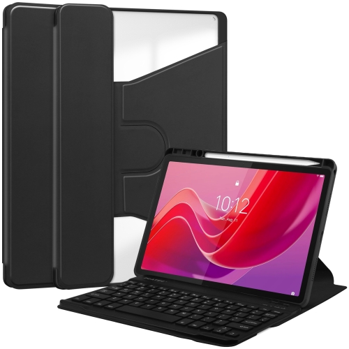

For Lenovo Tab M11/Xiaoxin Pad 11 2024 360 Rotation Transparent Smart Leather Case with Keyboard(Black)