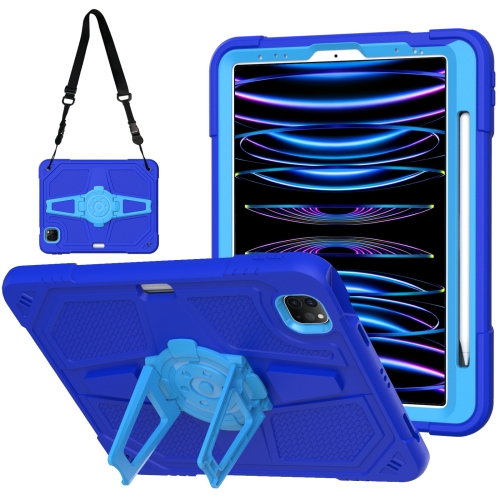 

For iPad Air 2022 10.9 / Pro 11 2022 Punk Stand PC Hybrid Silicone Tablet Case with Shoulder Strap(Blue)