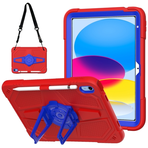 

For iPad 10th Gen 10.9 2022 Punk Stand PC Hybrid Silicone Tablet Case with Shoulder Strap(Red Blue)