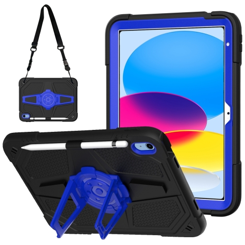 

For iPad 10th Gen 10.9 2022 Punk Stand PC Hybrid Silicone Tablet Case with Shoulder Strap(Black Blue)