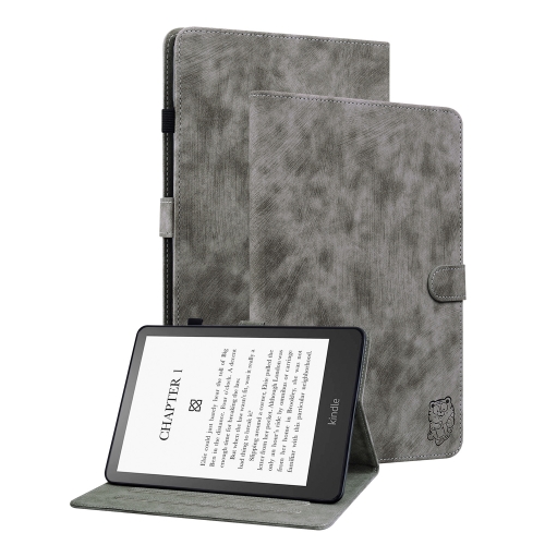 

For Amazon Kindle Paperwhite 12th Gen 2024 Tiger Pattern Flip Leather Tablet Case(Grey)