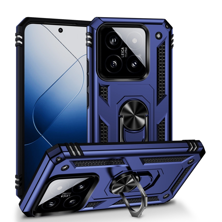 

For Xiaomi 14 Shockproof TPU + PC Phone Case with Holder(Blue)