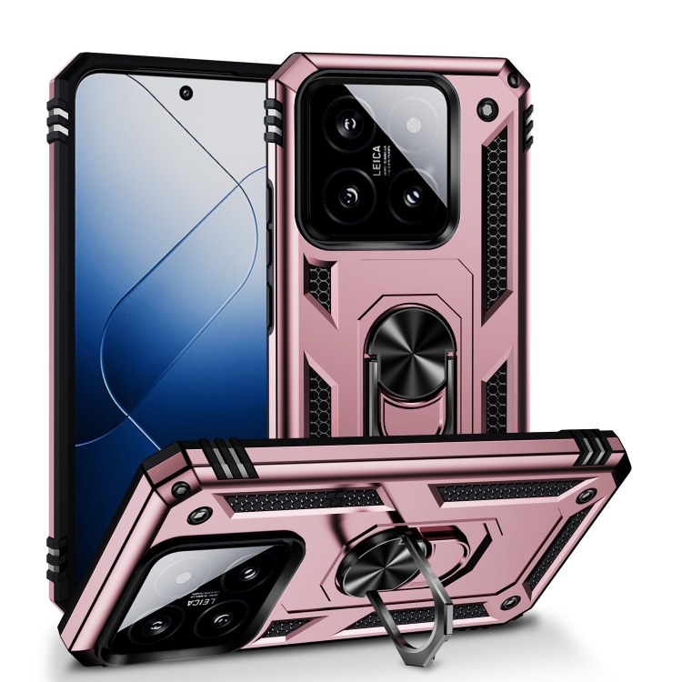 

For Xiaomi 14 Shockproof TPU + PC Phone Case with Holder(Rose Gold)