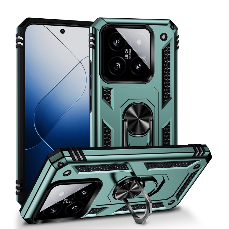 

For Xiaomi 14 Shockproof TPU + PC Phone Case with Holder(Dark Green)