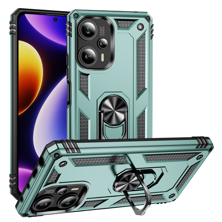 

For Xiaomi Poco F5 5G / Redmi Note 12 Turbo 5G Shockproof TPU + PC Phone Case with Holder(Dark Green)