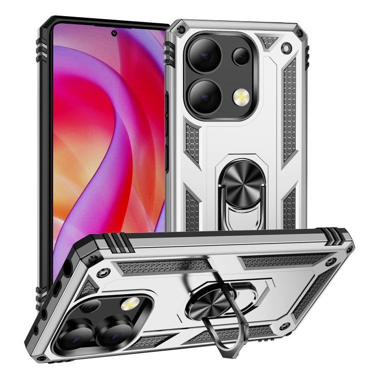 

For Xiaomi Redmi Note 13 4G Shockproof TPU + PC Phone Case with Holder(Silver)