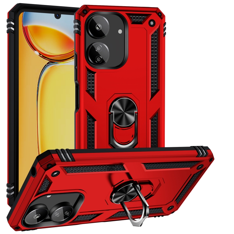 

For Xiaomi Redmi 13C 4G/5G Shockproof TPU + PC Phone Case with Holder(Red)