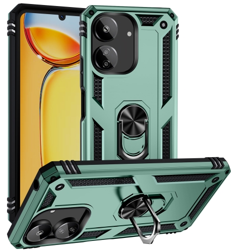 

For Xiaomi Redmi 13C 4G/5G Shockproof TPU + PC Phone Case with Holder(Dark Green)