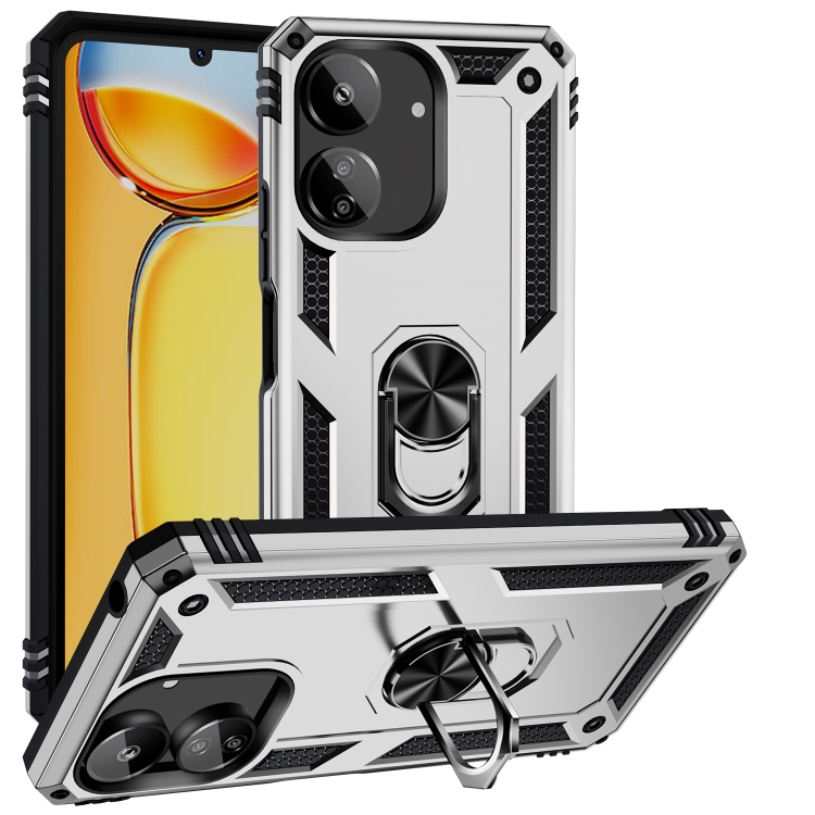 

For Xiaomi Redmi 13C 4G/5G Shockproof TPU + PC Phone Case with Holder(Silver)