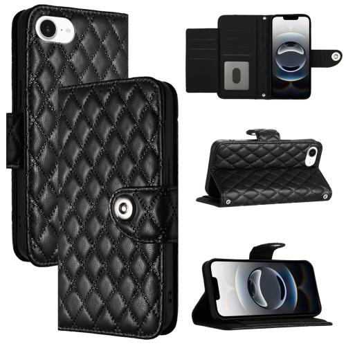 

For iPhone 16e Rhombic Texture Flip Leather Phone Case with Lanyard(Black)