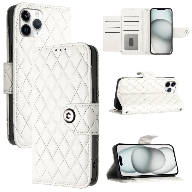 

For iPhone 11 Pro Rhombic Texture Flip Leather Phone Case with Lanyard(White)