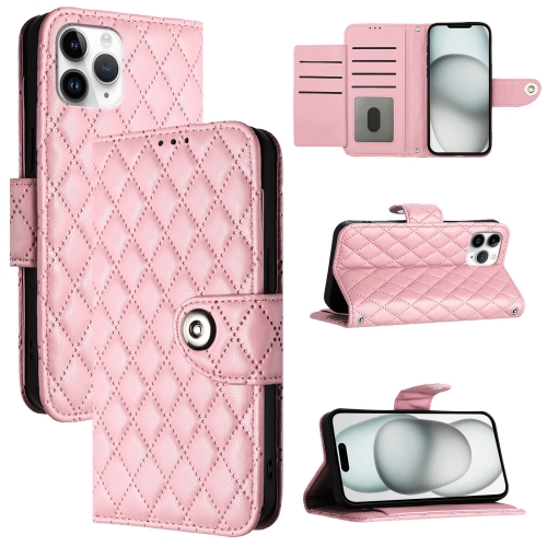 

For iPhone 11 Pro Rhombic Texture Flip Leather Phone Case with Lanyard(Pink)