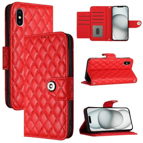 

For iPhone XS / X Rhombic Texture Flip Leather Phone Case with Lanyard(Red)